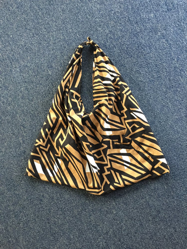 Vintage textile shulder bag: Dark Kahki & Black pattern